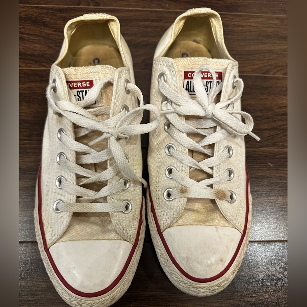Converse Off-White Canvas Sneakers with Red Trim